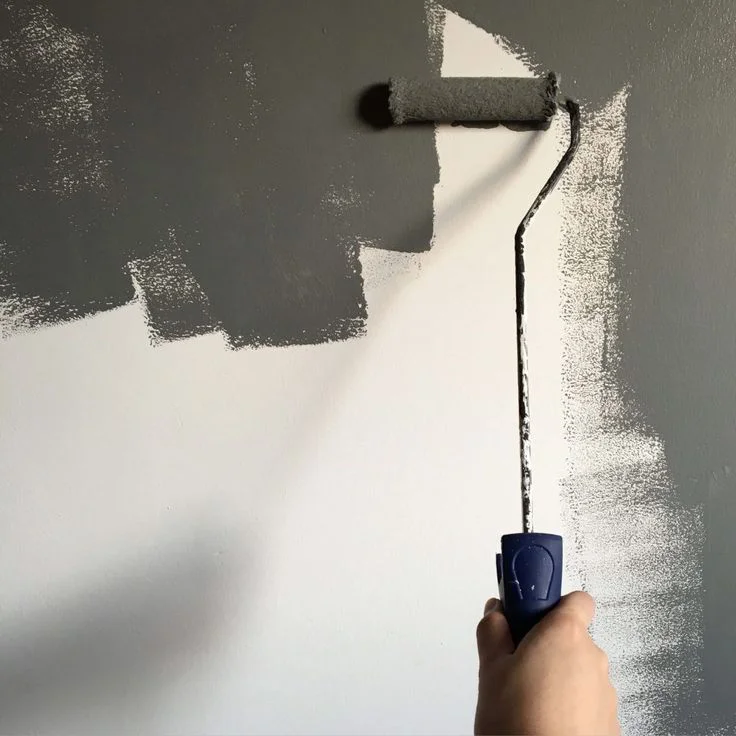 Wall Painting | Grey roller painted gey color on wall